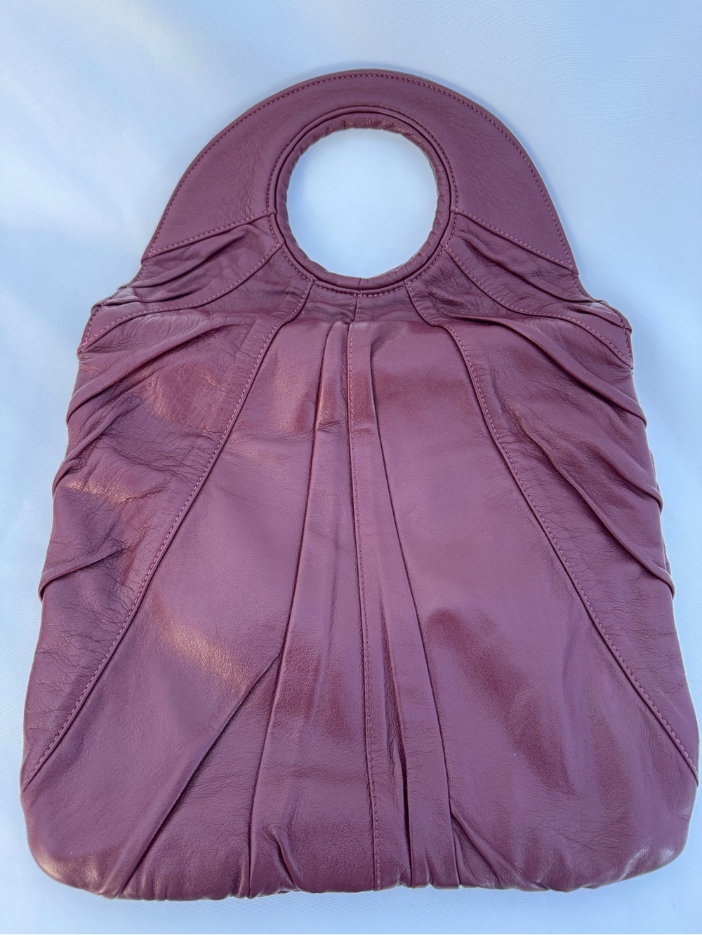 GoldenBleu Burgundy Round-Handle Leather Slim Tote Bag with Magnetic Enclosure